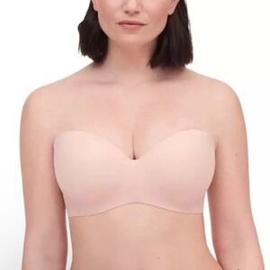 Chantelle Norah Strapless Underwire Bra‎ 36D Nude Pink Lace Band 13F50 EUC